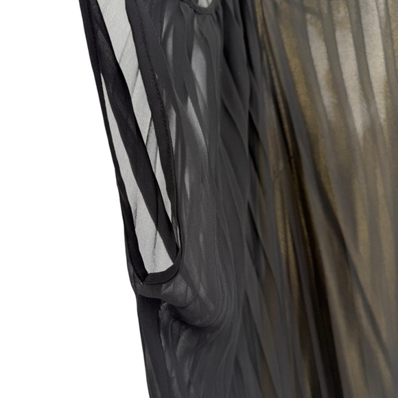 Aidan Mattox Black Sheer Pleated Gold Metallic Knee Length Cocktail Dress 2 - Picture 13 of 16